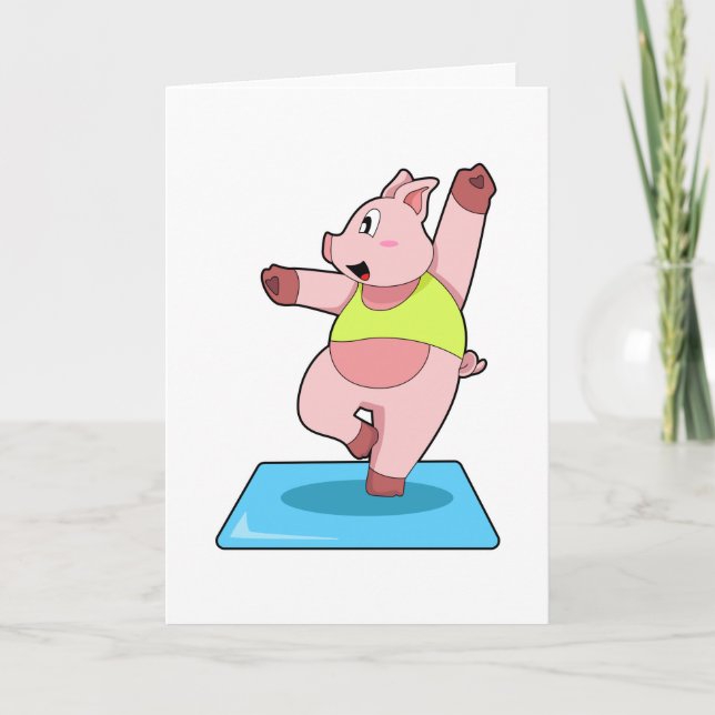 Pig at Yoga Fitness Card (Front)