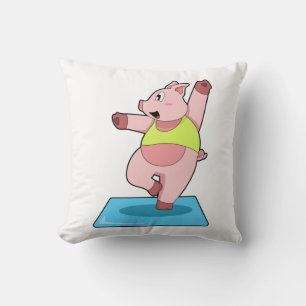 Pig at Yoga Fitness Throw Pillow