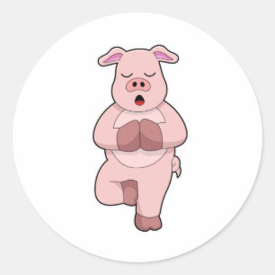 Pig at Yoga on a Leg Classic Round Sticker