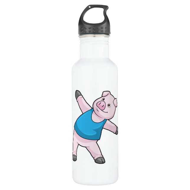 Pig at Yoga Stretching 710 Ml Water Bottle (Front)