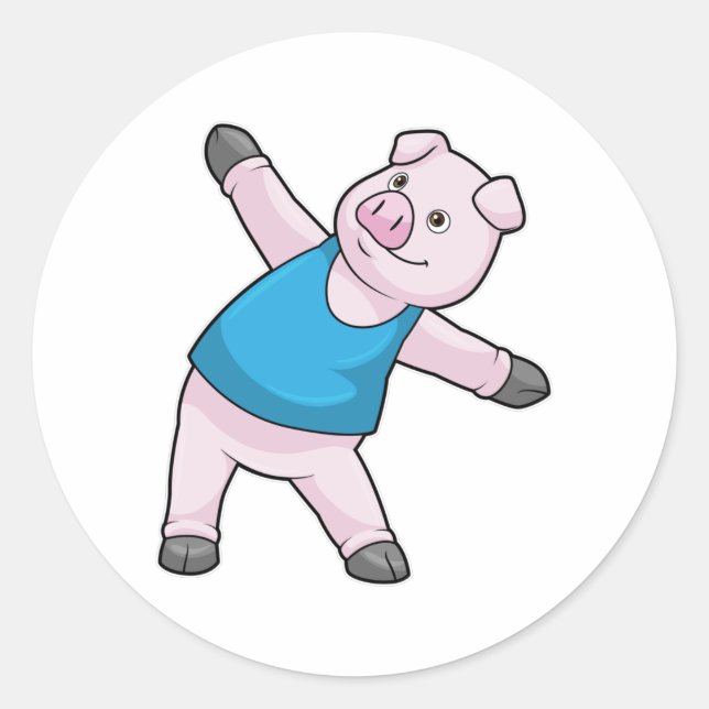 Pig at Yoga Stretching Classic Round Sticker (Front)