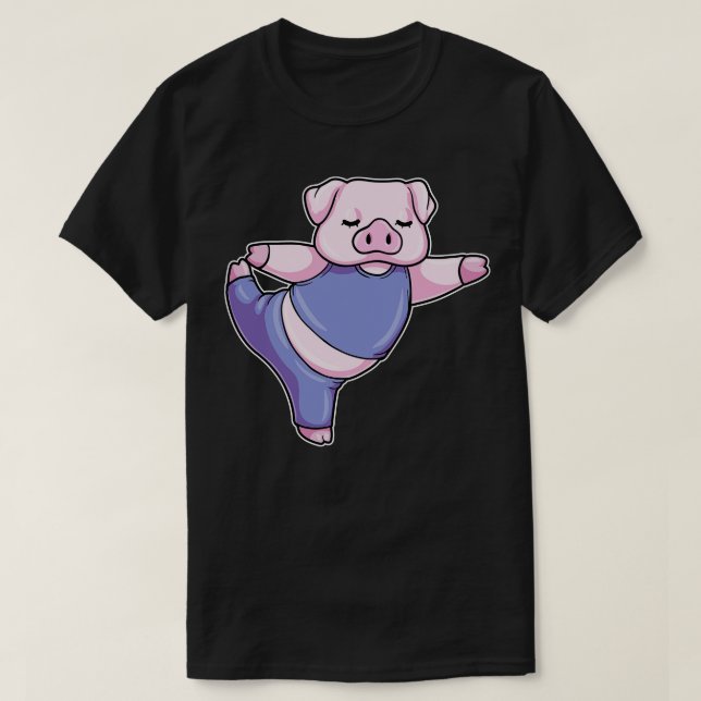 Pig at Yoga Stretching Legs T-Shirt (Design Front)
