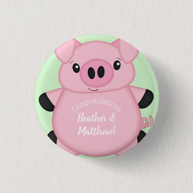 Pig Baby Shower Farm 1 Inch Round Button (Front)