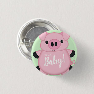 Pig Baby Shower Farm 1 Inch Round Button