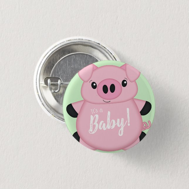Pig Baby Shower Farm 1 Inch Round Button (Front & Back)
