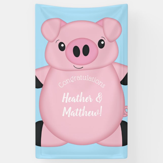 Pig Baby Shower Farm Blue Boy Banner (Vertical)