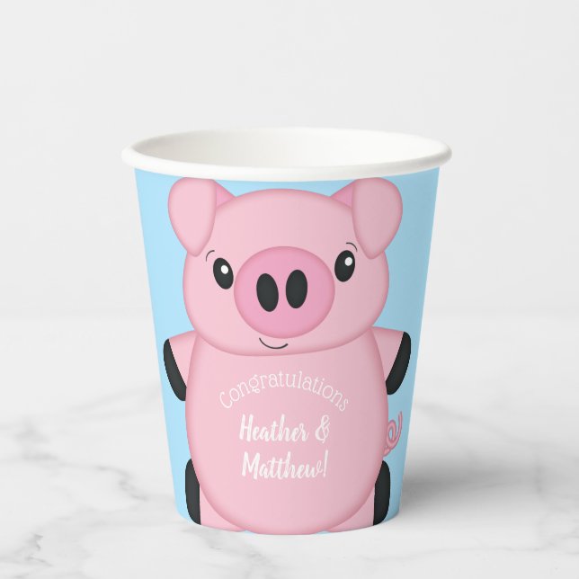 Pig Baby Shower Farm Blue Boy Paper Cups (Front)