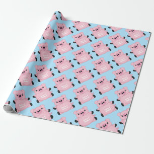 Pig Baby Shower Farm Blue Boy Wrapping Paper
