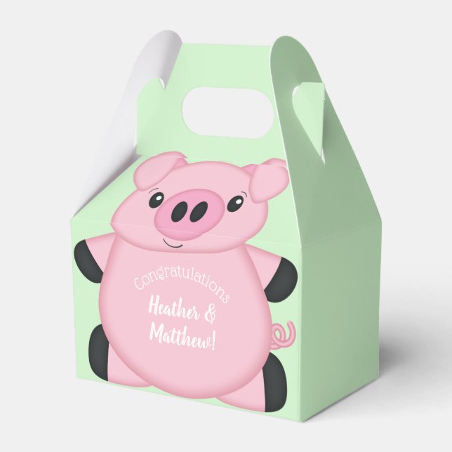 Pig Baby Shower Farm Favor Box (Front Side)