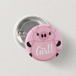 Pig Baby Shower Farm Pink Girl 1 Inch Round Button