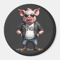 Pig Biker Rebel in Leather Jacket Cool Style Urban