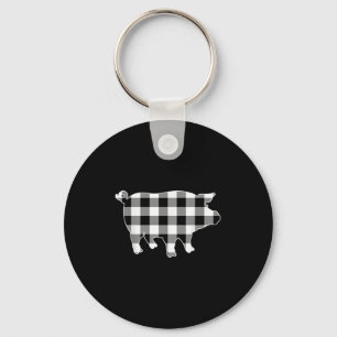 Pig Black & White Buffalo Plaid Merry Christma Keychain