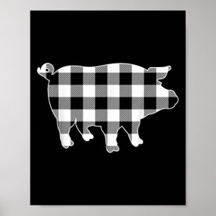 Pig Black & White Buffalo Plaid Merry Christma Poster