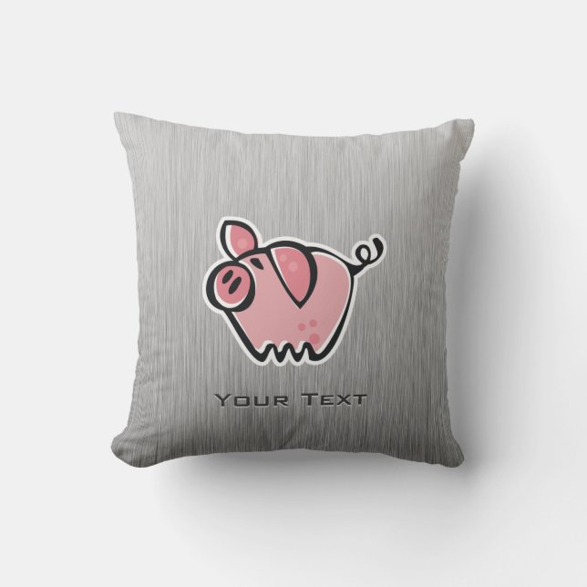 Pig; Brushed metal look Throw Pillow (Front)