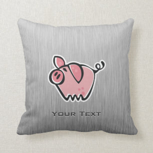 Pig; Brushed metal look Throw Pillow
