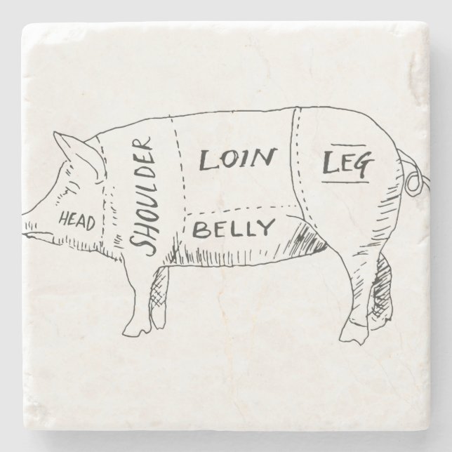 Pig Butcher Chart (2) Stone Coaster (Front)