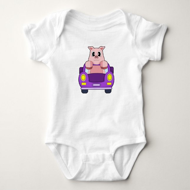 Pig Car Baby Bodysuit (Front)