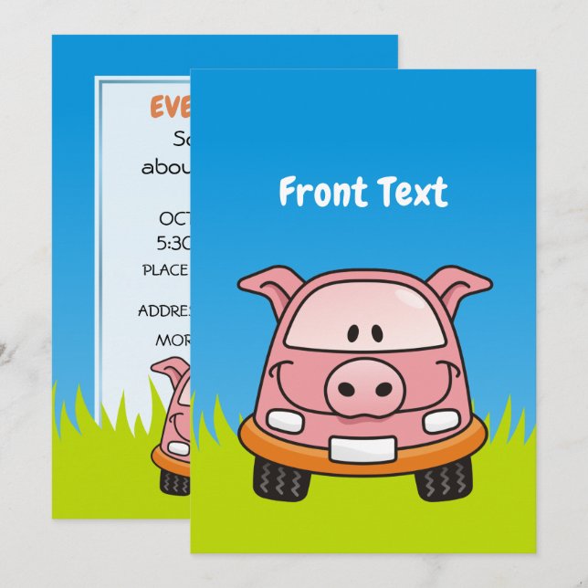 Pig Cartoon Car Invitation (Front/Back)
