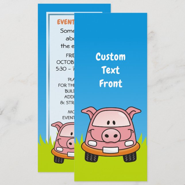 Pig Cartoon Car Invitation (Front/Back)