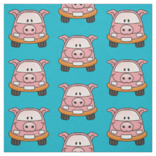 Pig Cartoon Car Pattern Fabric