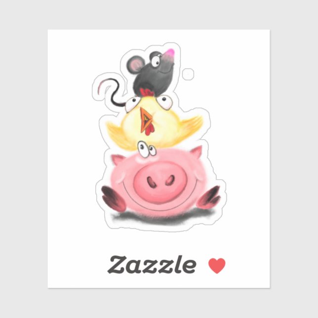Pig Chicken and Mouse Friends Funny Sticker (Sheet)