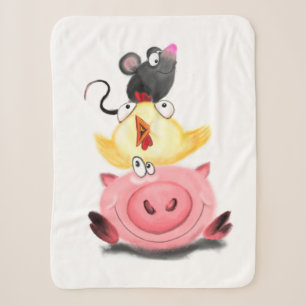 Pig Chicken and Mouse Funny Baby Sherpa Blanket