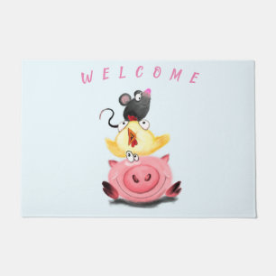 Pig Chicken and Mouse Kids Doormat