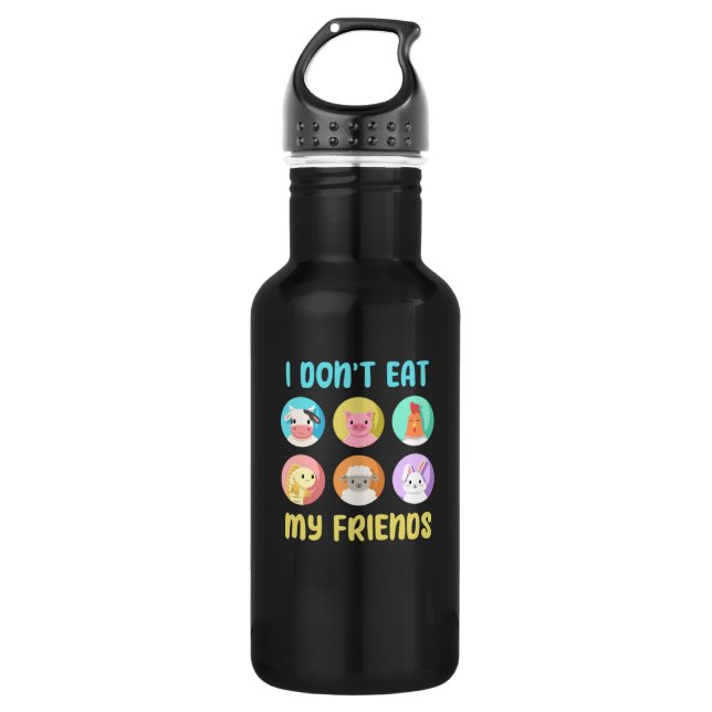 Pig Chicken Bunny Friends Design for Vegan People 532 Ml Water Bottle (Front)