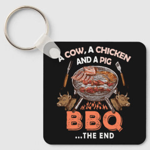 Pig Chicken Cow BBQ Smoker Barbecue Grill Chef Dad Keychain