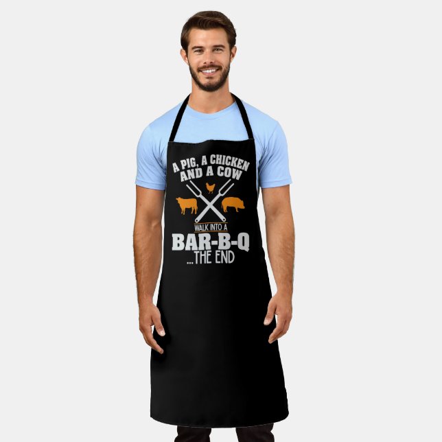 Pig ChickenJoke Large Black Apron (Worn)