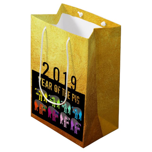 Pig Chinese New Year Zodiac Birthday M Gift Bag (Front Angled)