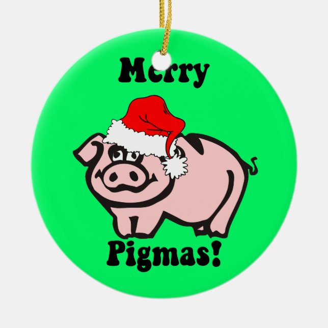 pig Christmas Ceramic Ornament (Front)