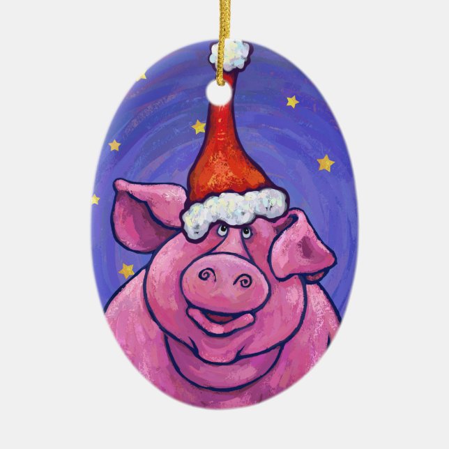 Pig Christmas Ceramic Ornament (Front)