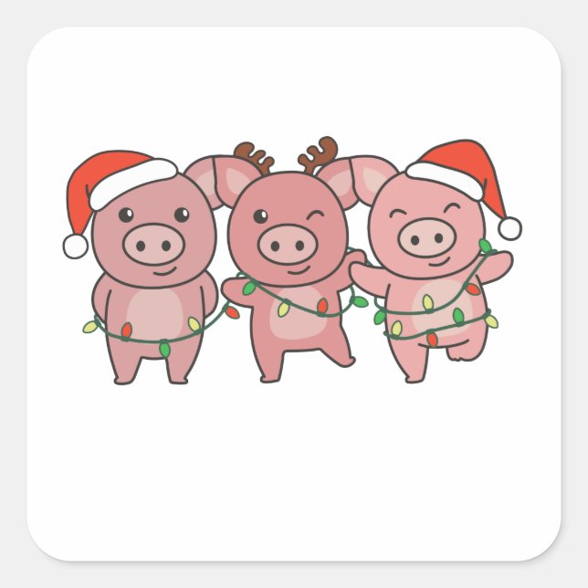 Pig Christmas Christmas Animals Cute Pigs Square Sticker (Front)