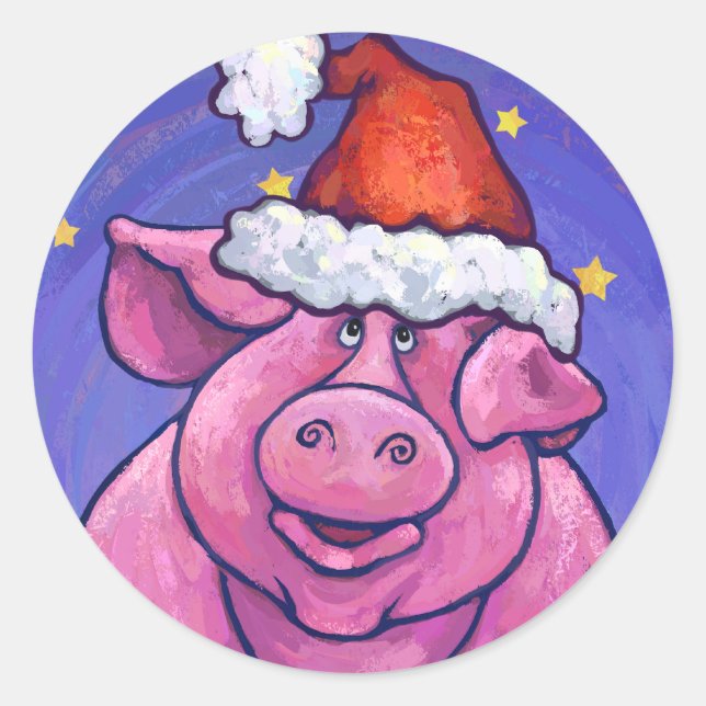 Pig Christmas Classic Round Sticker (Front)