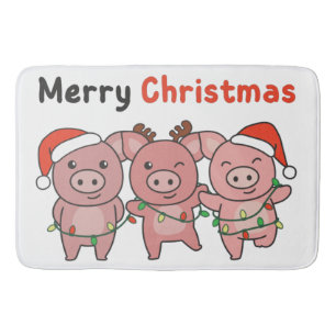 Pig Christmas Cute Pigs Merry Christmas Bath Mat