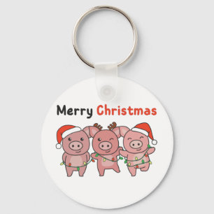 Pig Christmas Cute Pigs Merry Christmas Keychain