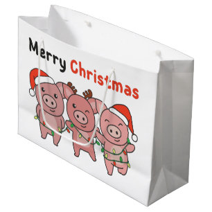 Pig Christmas Cute Pigs Merry Christmas Large Gift Bag