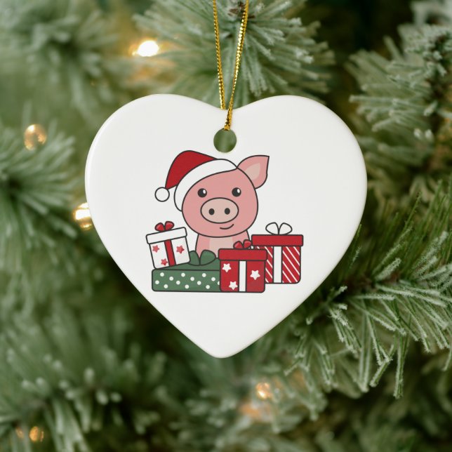 Pig Christmas Gift Winter Animals Pigs Ceramic Orn Ornament (Tree)