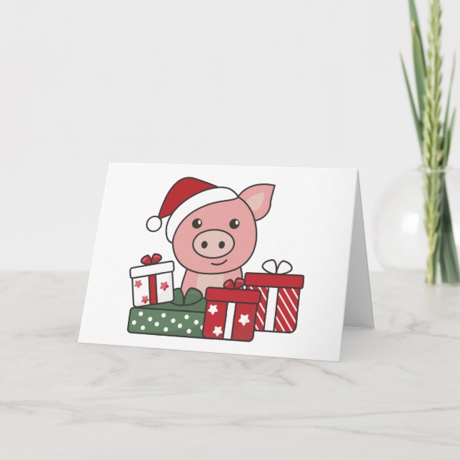 Pig Christmas Gift Winter Animals Pigs Holiday Card (Front)