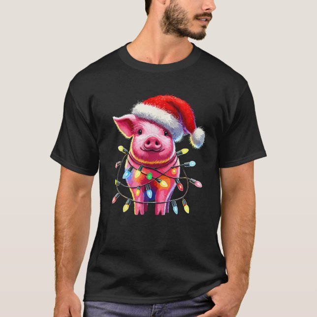 Pig Christmas Light Pig Lover  T-Shirt (Front)