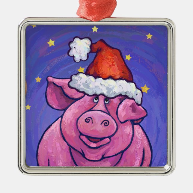 Pig Christmas Metal Ornament (Front)