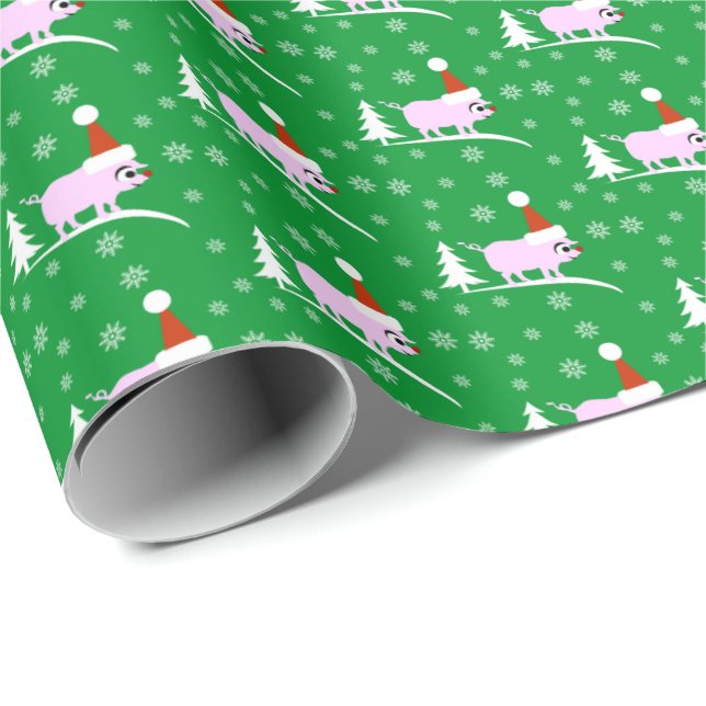 Pig Christmas Piggy with Red Nose Gift Wrap (Roll Corner)