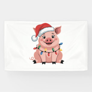 Pig Christmas Santa Hat Xmas Holiday Xmas Pigmass Banner