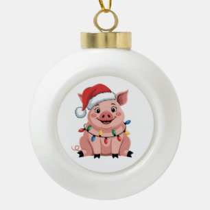Pig Christmas Santa Hat Xmas Holiday Xmas Pigmass Ceramic Ball Christmas Ornament