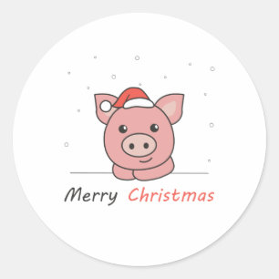 Pig Christmas Snow Winter Animals Pigs Classic Round Sticker