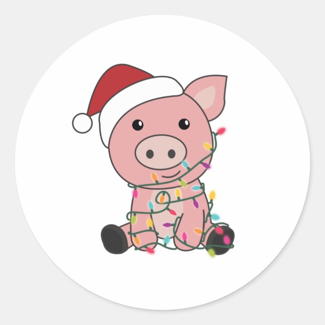 Pig Christmas Snow Winter Animals Pigs Classic Round Sticker (Front)