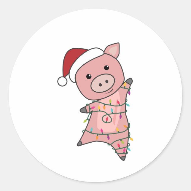 Pig Christmas Snow Winter Animals Pigs Classic Round Sticker (Front)