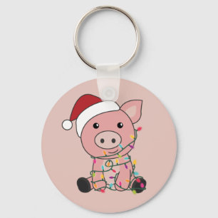 Pig Christmas Snow Winter Animals Pigs Keychain