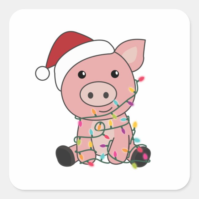 Pig Christmas Snow Winter Animals Pigs Square Sticker (Front)